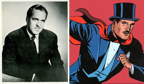 (Left) Lee Falk, writer and (right) Mandrake the Magician, the first superhero in comics