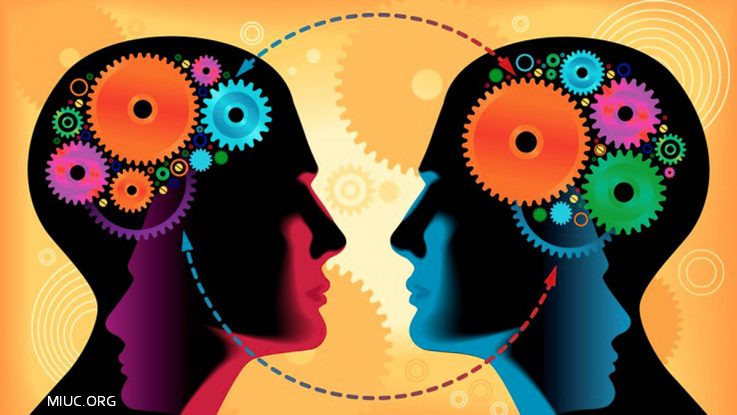 Heads facing each other, gears in mind, illustrating social proof