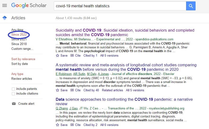 Google search results for covid-19 mental health statistics