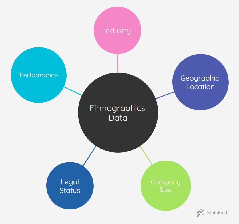 Circles surrounding the central circle explaining what are firmographics data points
